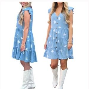 Blue Buttercup Kacey Star Button front tiered dress